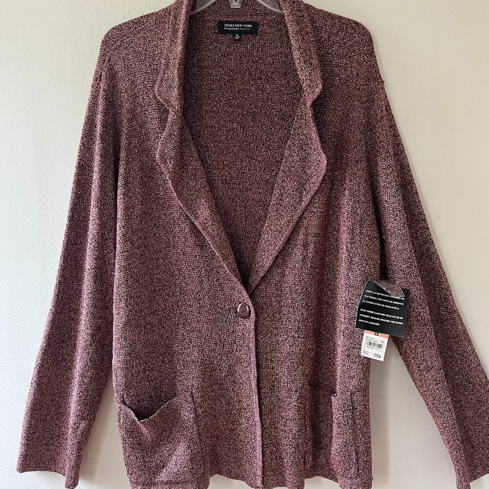 Jones New York Sz 3X Stretch One Button Front Cardigan Sweater Jacket‎ Shimmery